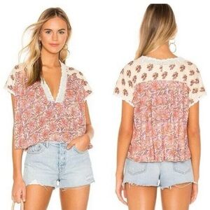 Free People Leilani Floral Mixed Media Oversized Crop Top EUC